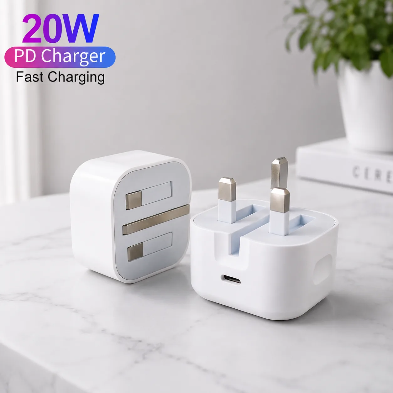 20W USB-C Fast Charging Power Adapter | 2 Pin & 3 Pin Options | iPhone & iPad Compatible – White