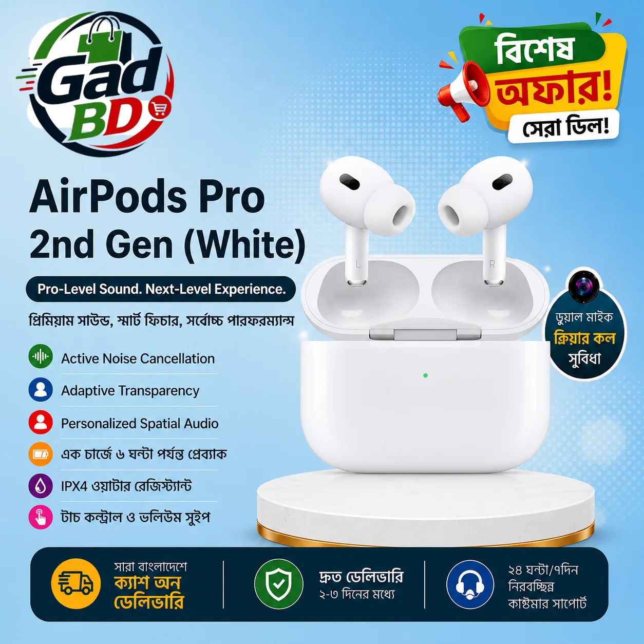 AirPods Pro 2nd Generation Wireless Bluetooth Earbuds with Charging Case