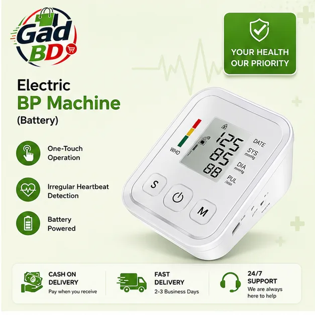 Electric Digital Blood Pressure Machine with Automatic Upper Arm Cuff & Large LCD Display