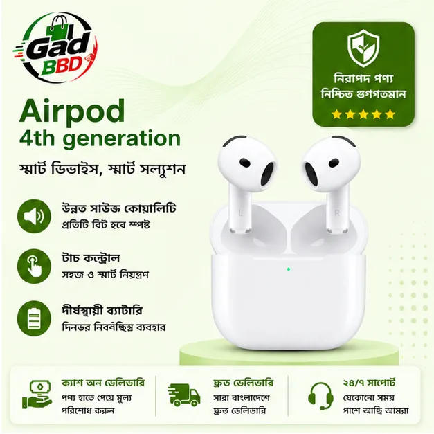 Apple AirPods 4th Generation Premium True Wireless Earbuds with Crystal Clear Sound