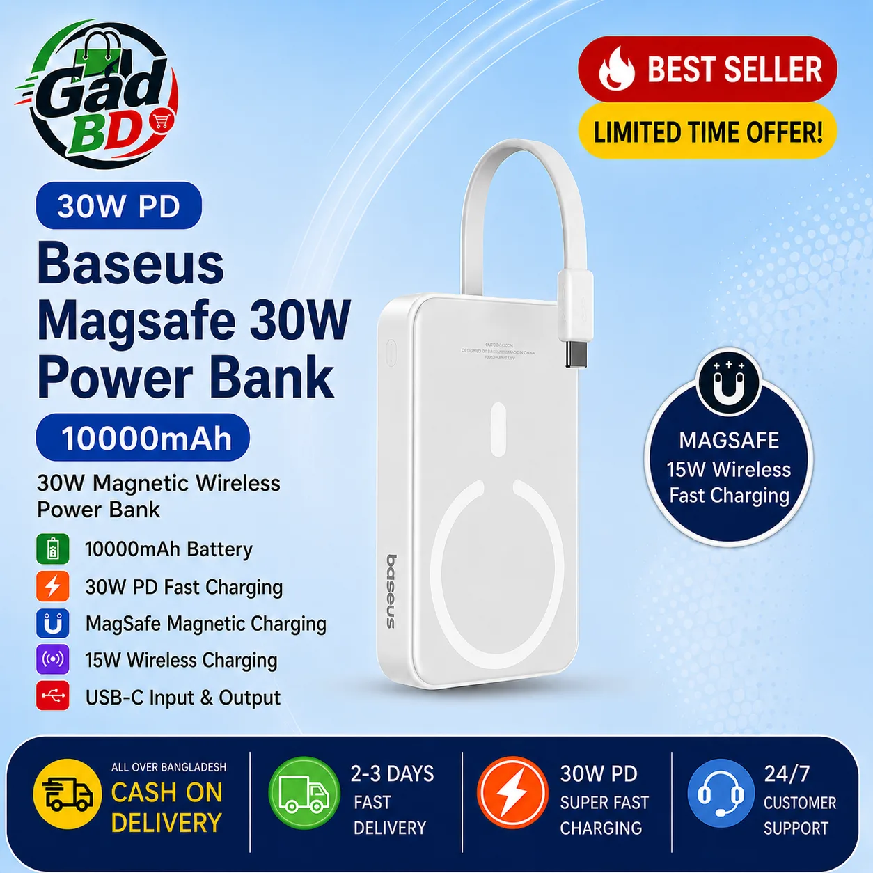 Baseus MagSafe 30W 10000mAh Magnetic Wireless Power Bank