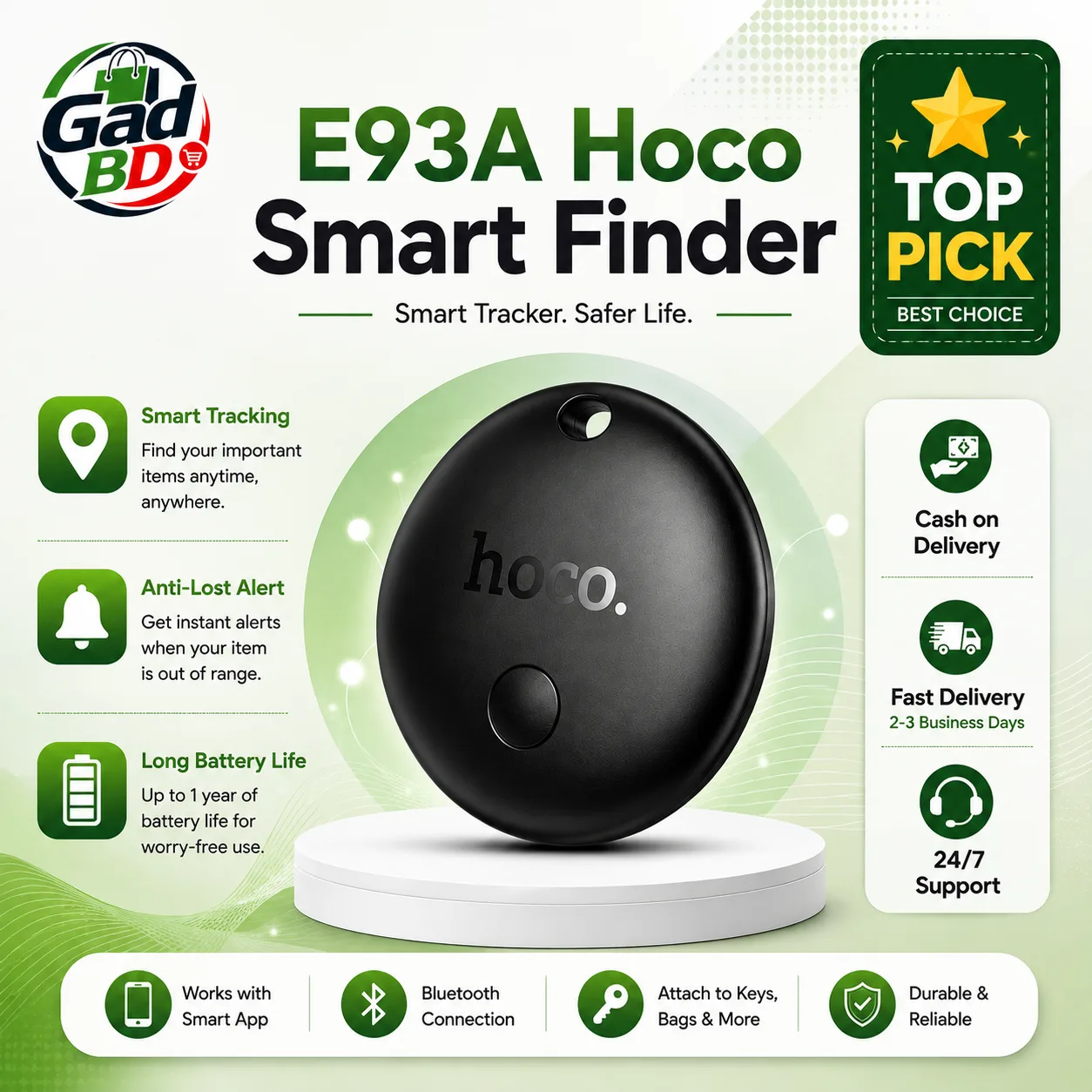 E39A HOCO Smart Finder – Smart Bluetooth Tracker for Keys, Wallets & Valuables