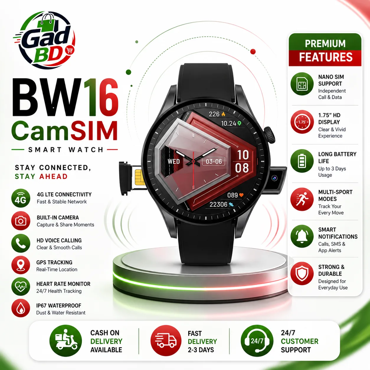 BW16 CamSim Smart Watch – Advanced SIM Calling Smartwatch with HD Camera & Fitness Tracking