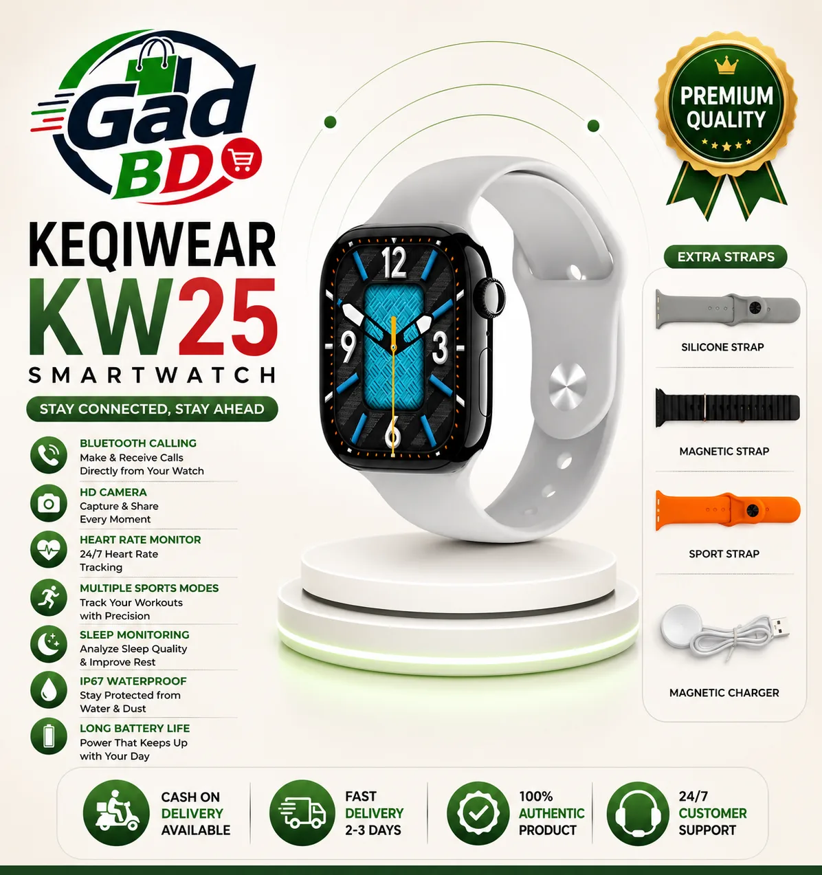 KEQIWEAR KW25 Max Bluetooth Calling AMOLED Smart Watch for Android & iOS