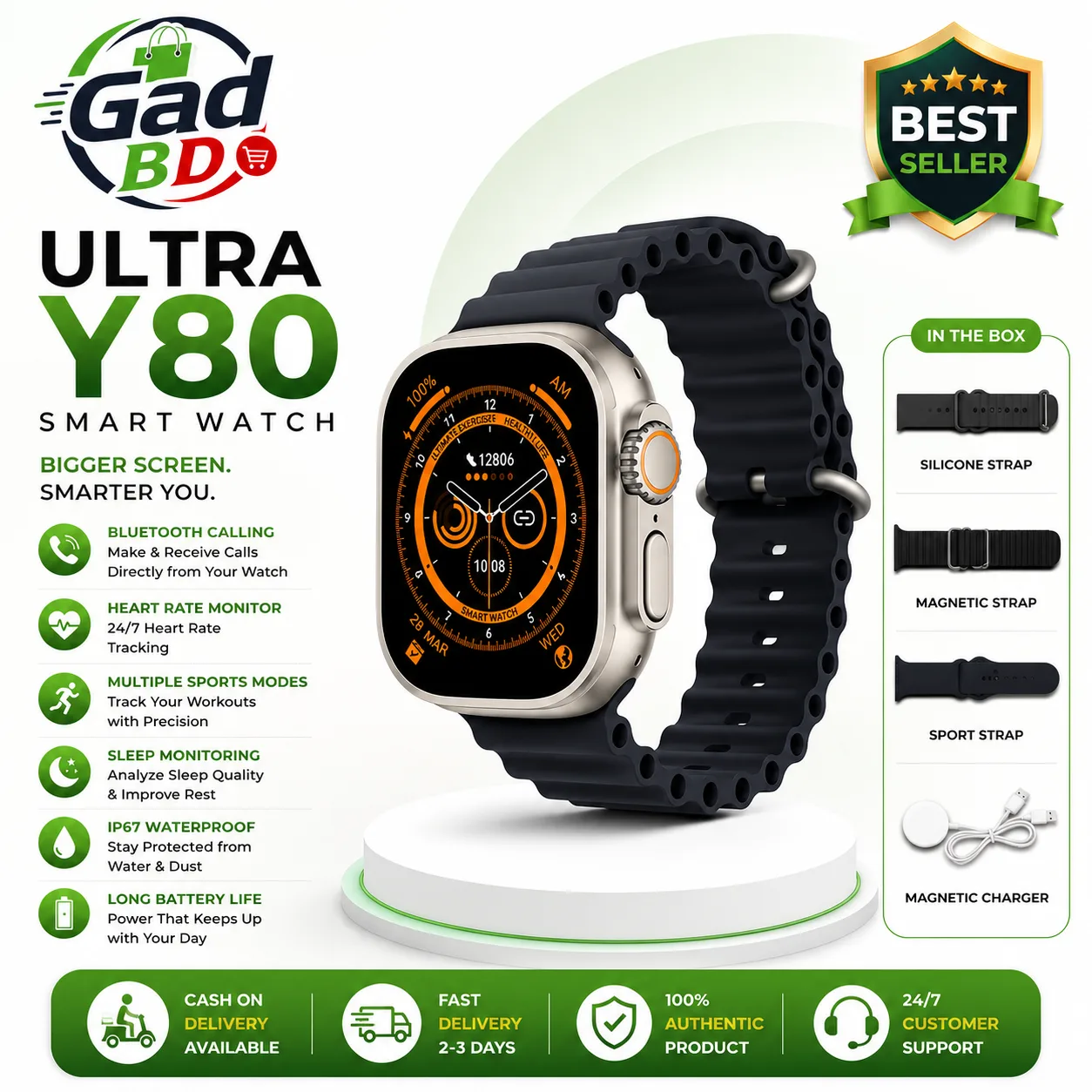 Ultra Y80 Premium Bluetooth Calling Smart Watch with 2.02" HD Display & Health Tracking