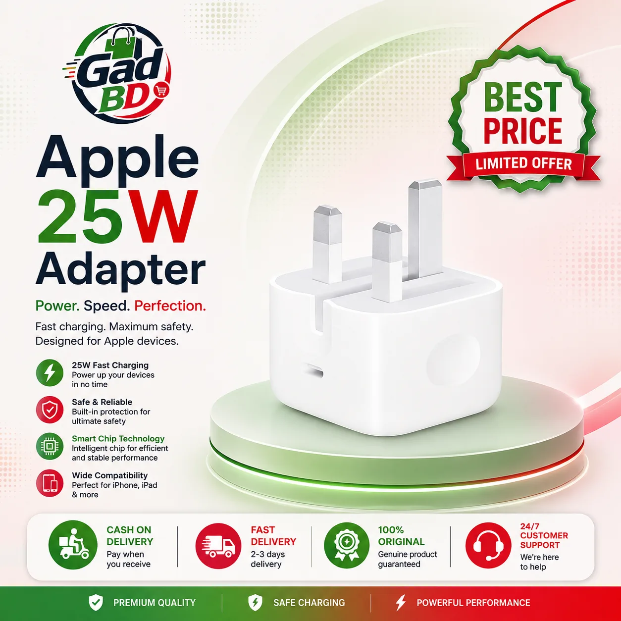 Apple 25W USB-C Fast Charging Adapter (3-Pin) – Premium Power Adapter