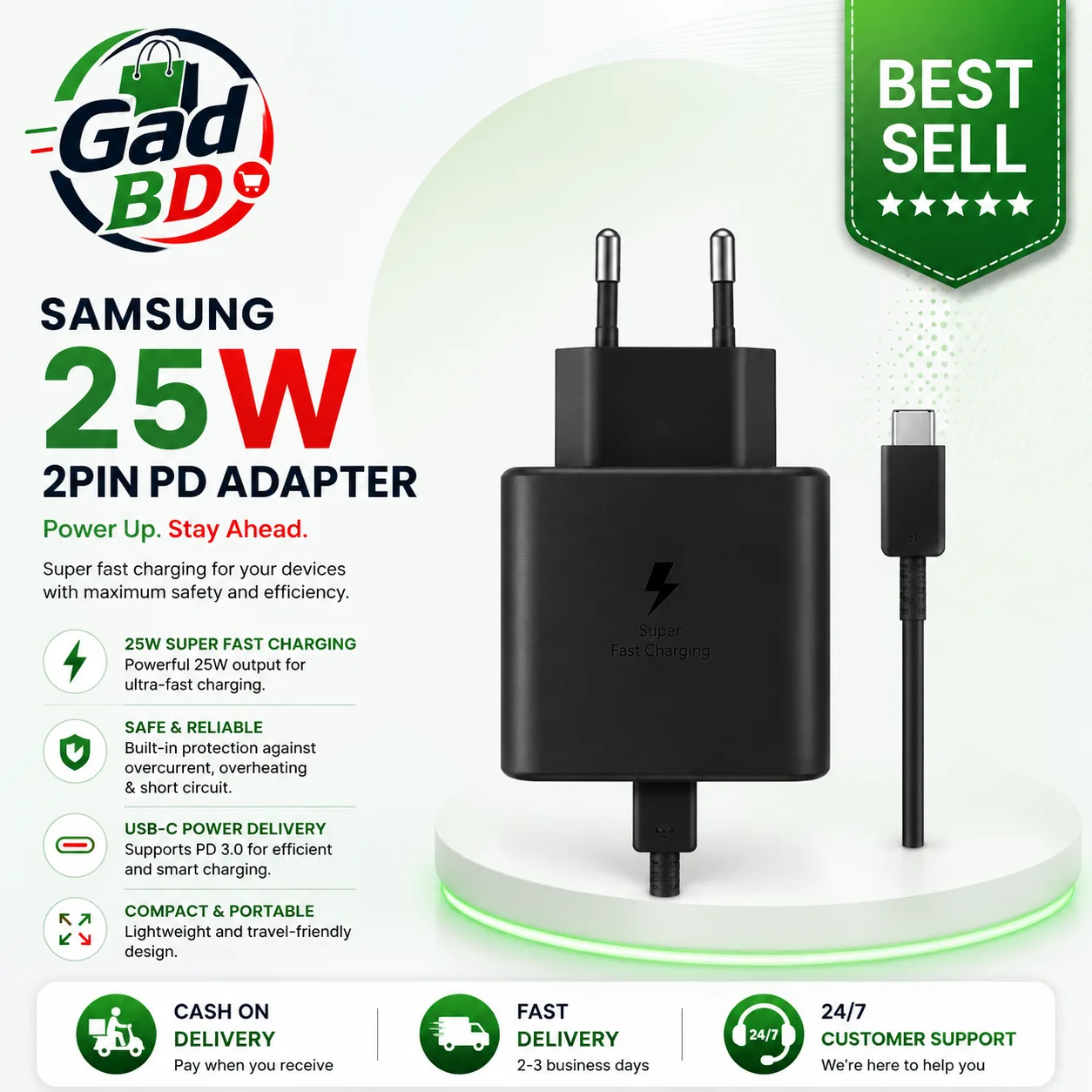 Samsung 25W USB-C Fast Charging Power Adapter (2-Pin) Super Fast Wall Charger for Galaxy Smartphones & USB-C Devices
