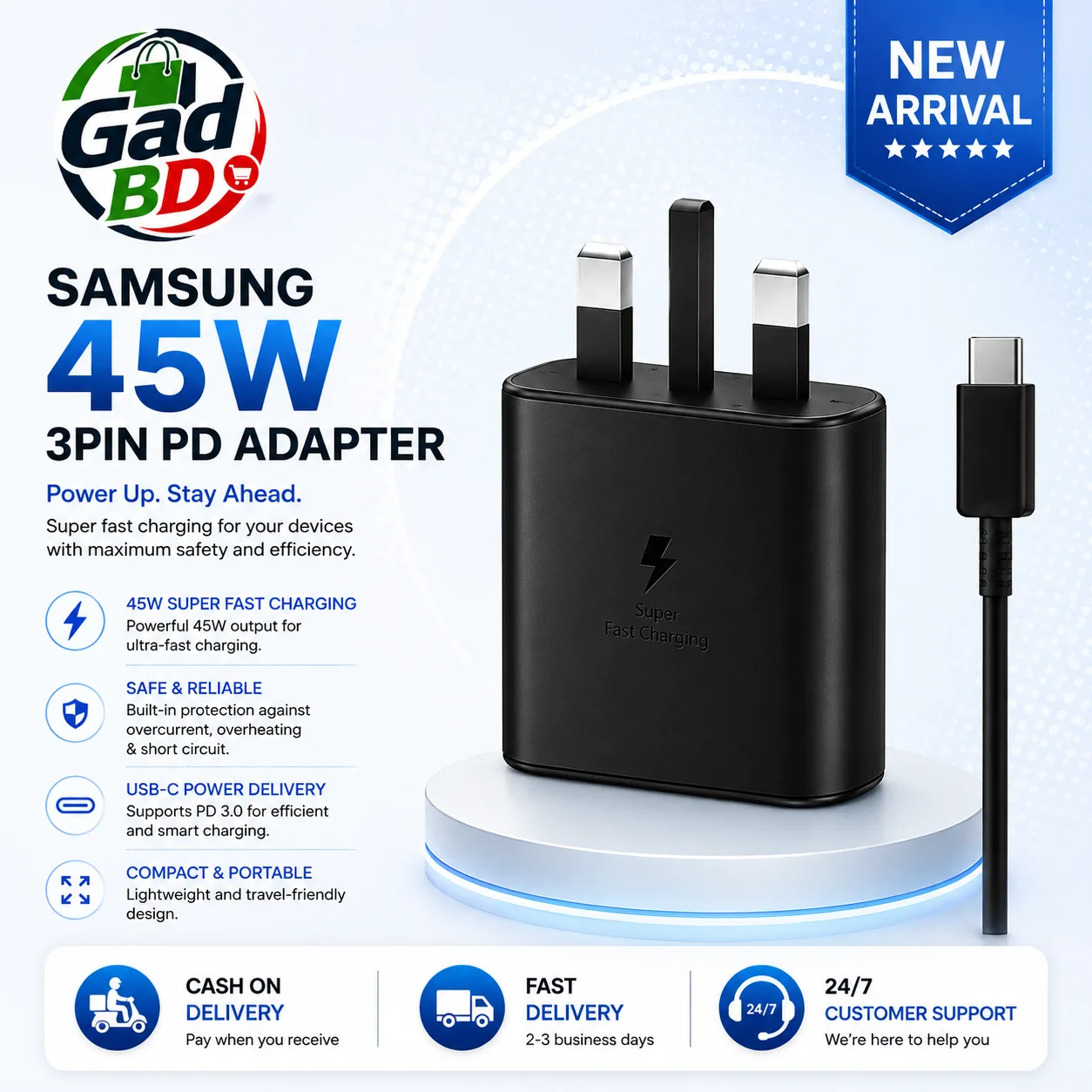 Samsung 45W Super Fast Charging Travel Adapter (3-Pin) USB-C PD Charger with PPS Technology
