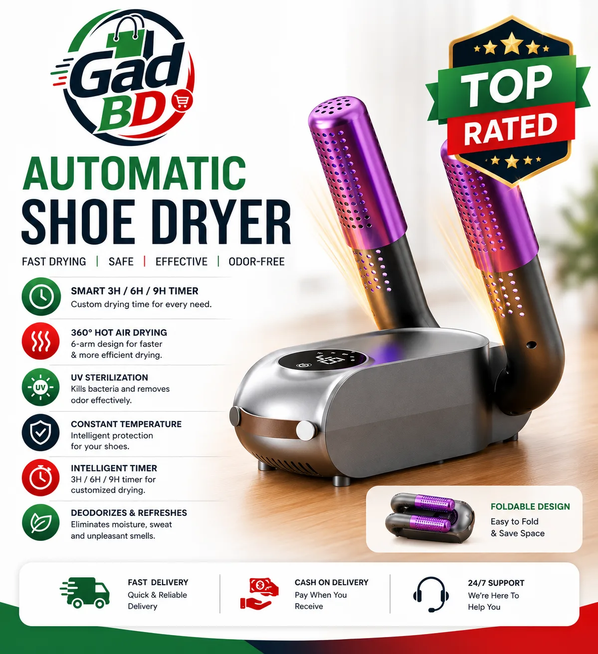 Automatic Shoe Dryer 2-Leg Electric Shoe Dryer with Constant Temperature, Fast Drying & Deodorizing Technology