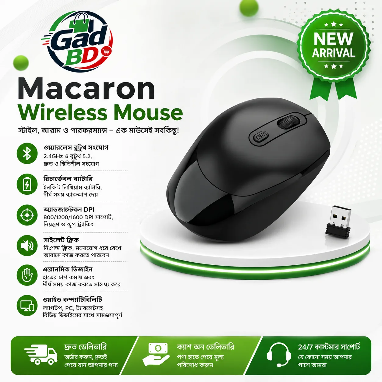 Macaron Wireless Mouse with AA Battery, Smooth Tracking & Comfortable Compact Design