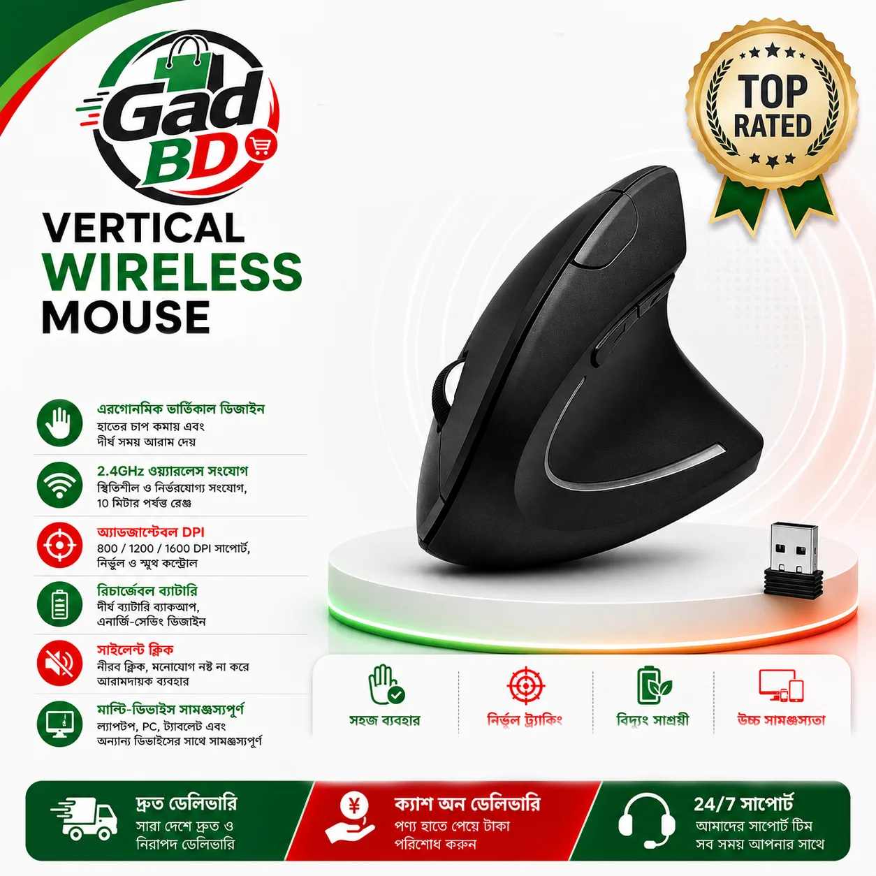 Ergonomic Vertical Wireless Mouse with Comfortable Grip & Smooth Everyday Control