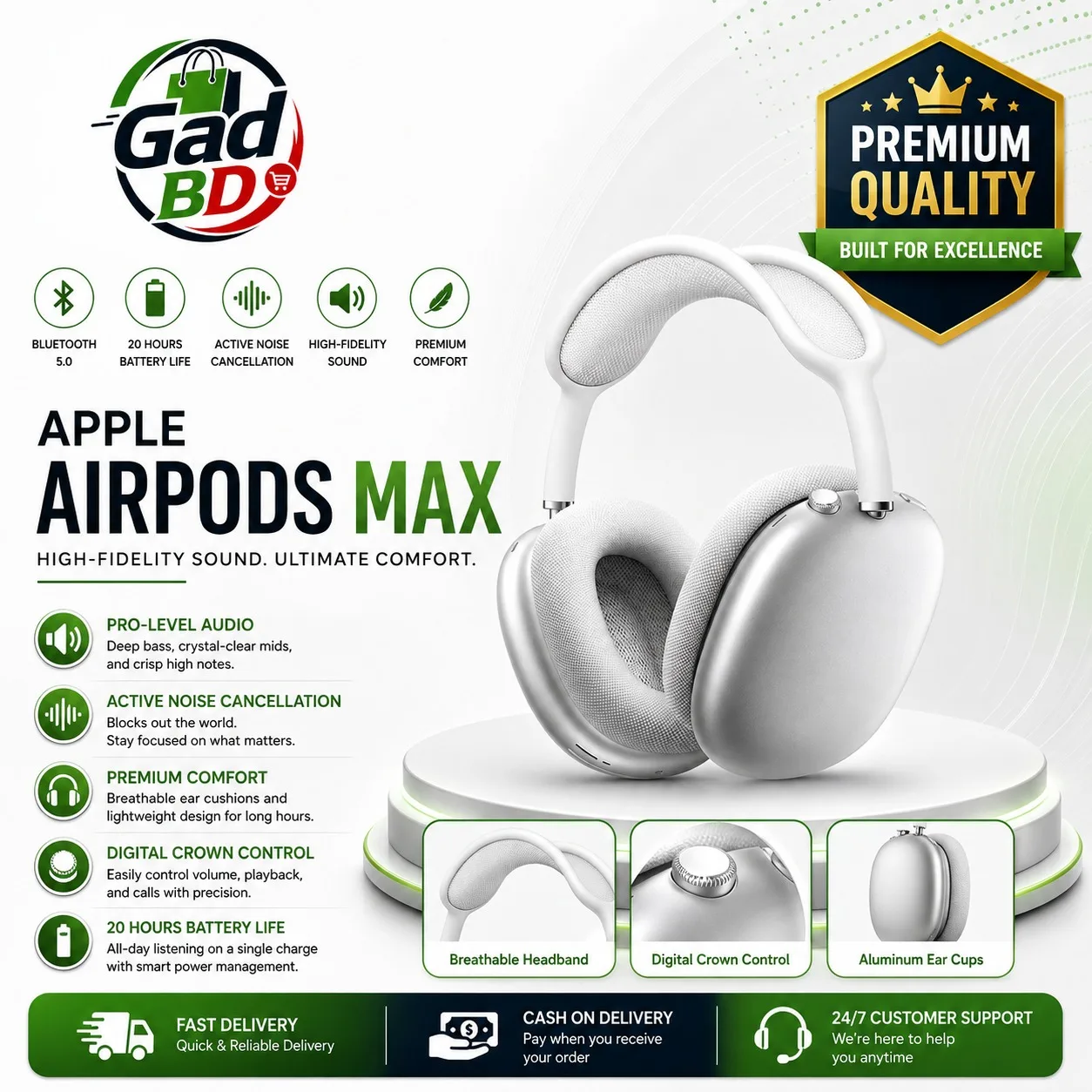Apple AirPods Max Premium Wireless Over-Ear Headphones with Active Noise Cancellation