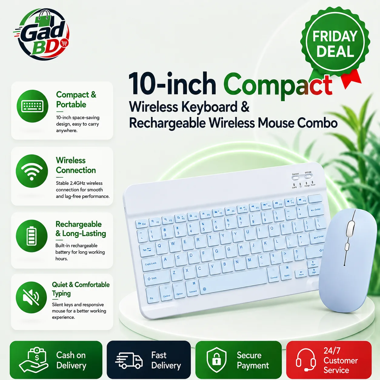 10-Inch Sky Blue Keyboard & Mouse Combo – Compact and Stylish Computer Set