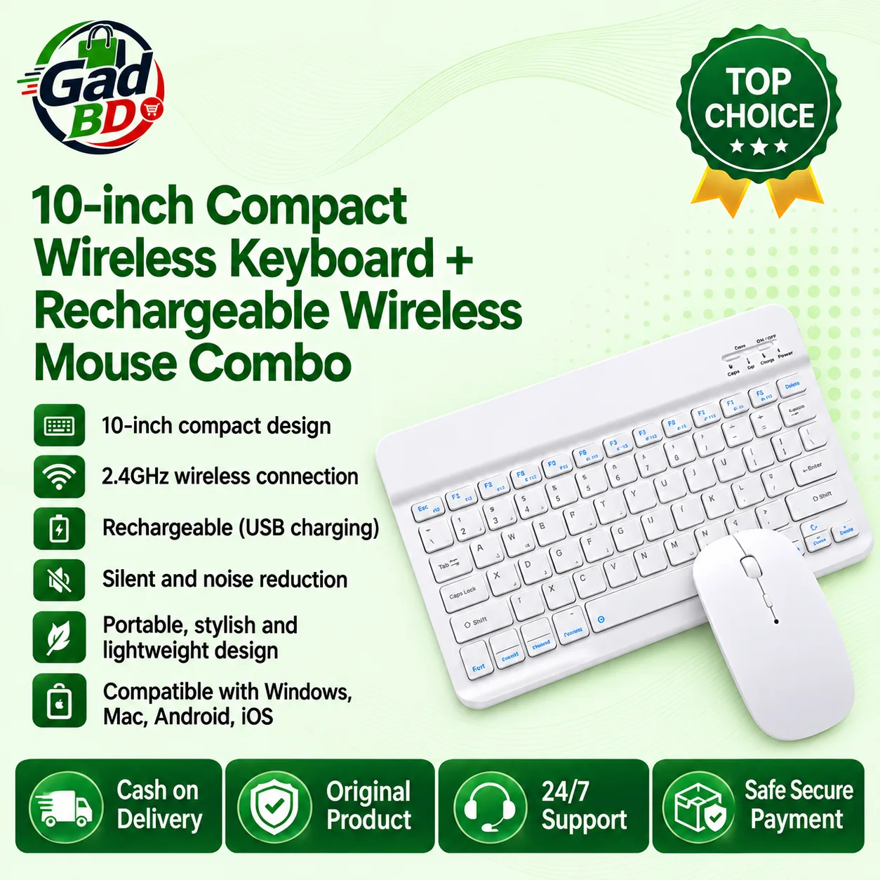 10-Inch White Keyboard & Mouse Combo – Compact and Clean Computer Setup