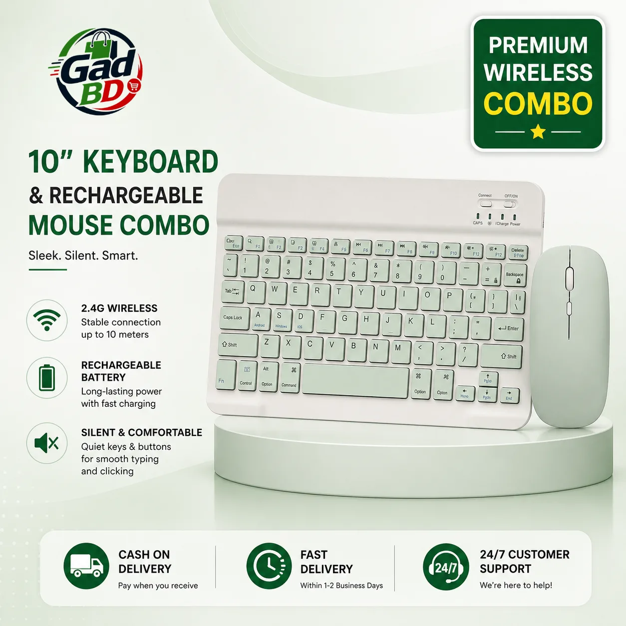10-Inch Green Keyboard & Mouse Combo – Compact and Stylish Computer Set