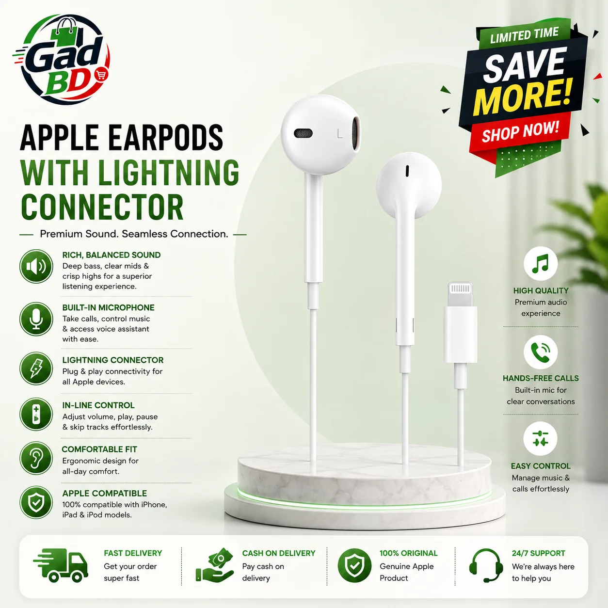 Apple EarPods with Lightning Connector – Wired Earphones for Clear Everyday Audio