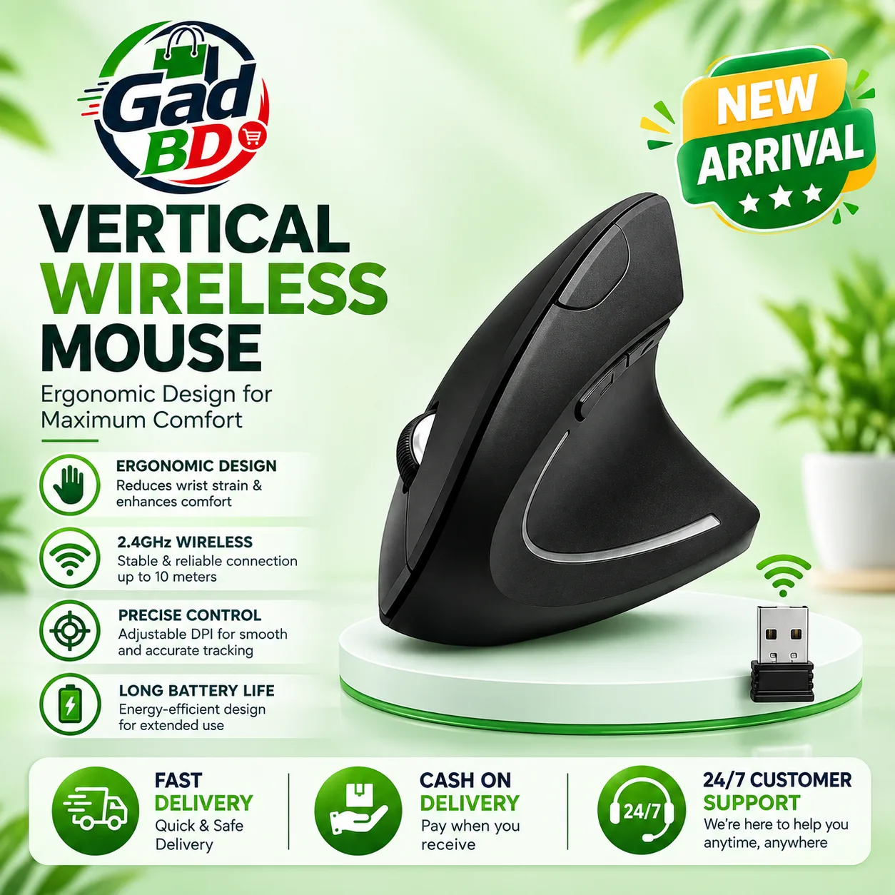 Vertical Wireless Mouse – Natural Hand Grip for Comfortable Daily Computer Use